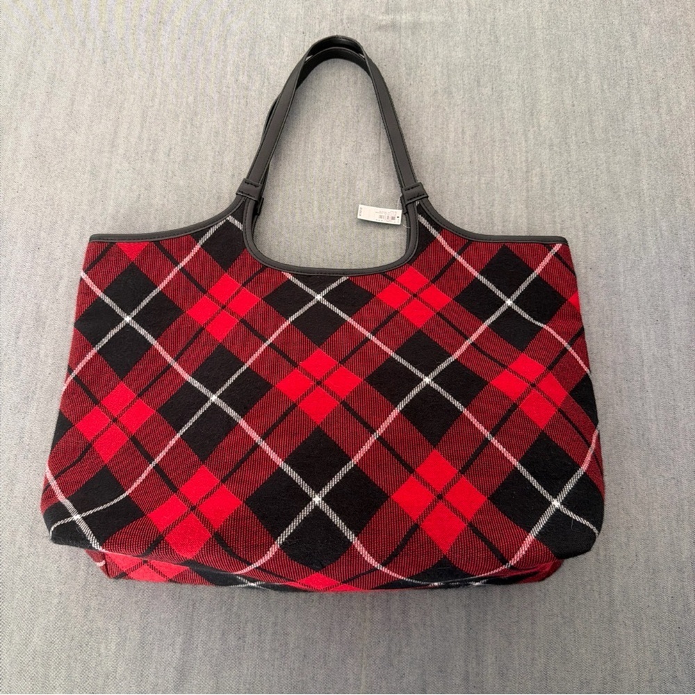 Victoria's Secret Red & Black Buffalo Plaid Large Hobo Bag Shoulder Bag Tote - Picture 3 of 8